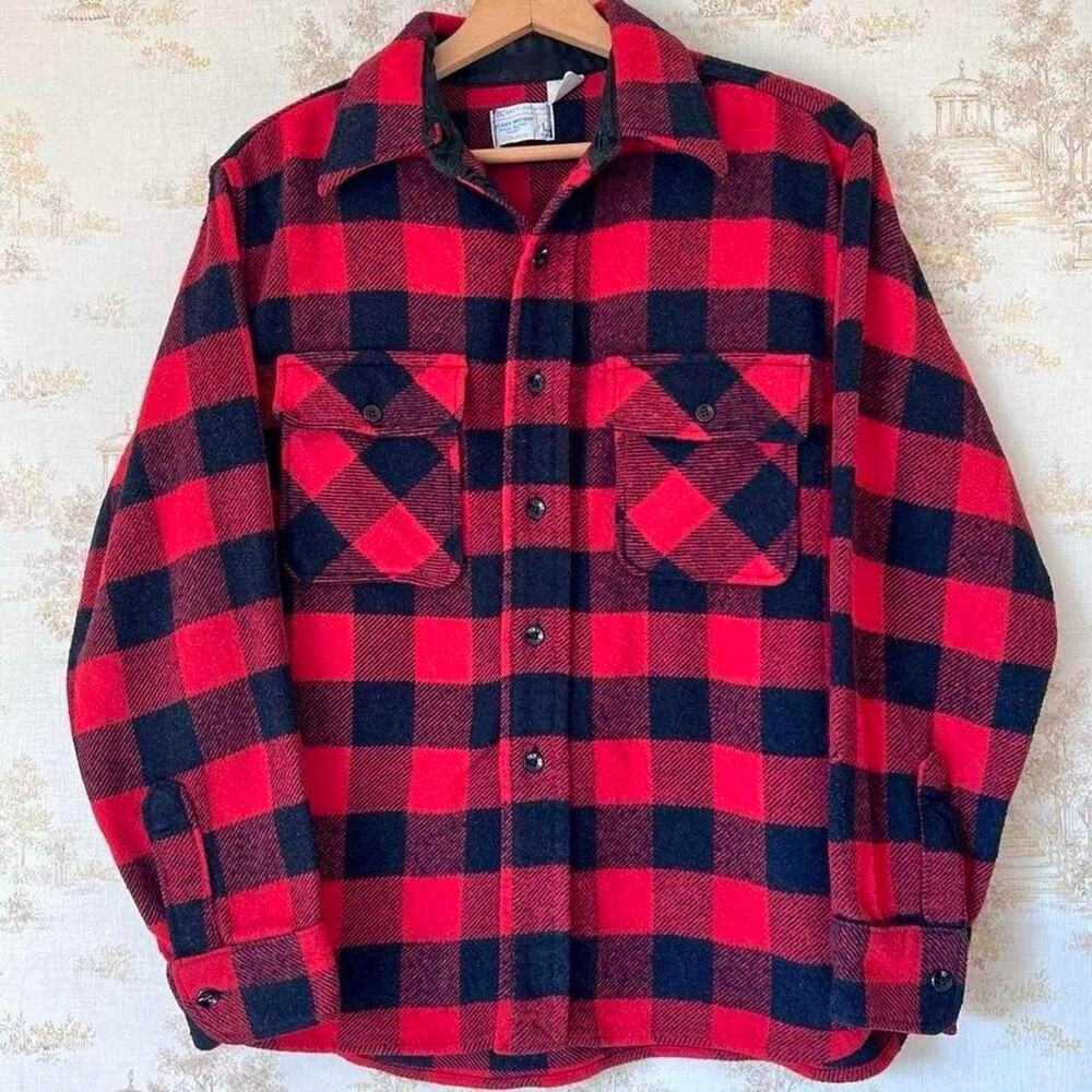 Vintage 70s JCPenney DC Heavyweight Flannel | Red Buffalo Plaid | L